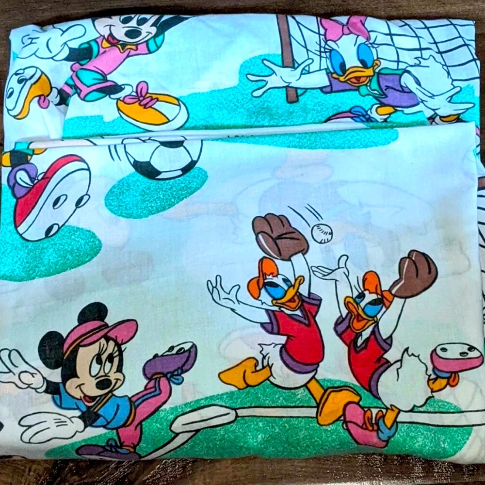 Vintage Disney Sports Mickey Twin Fitted Sheet – 90s Bedding – Rare Collectible